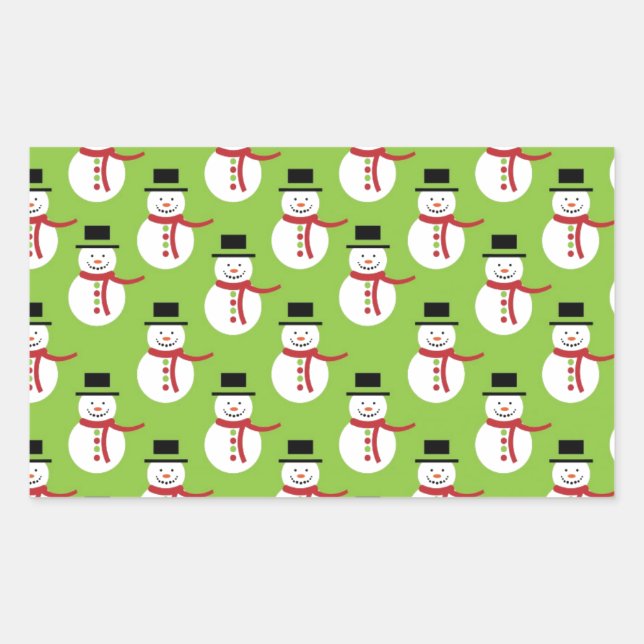 Pegatina Rectangular Patrón de Snowman (Anverso)