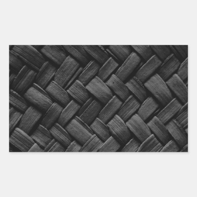 Pegatina Rectangular patrón de tejido de cesta negra (Anverso)