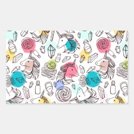 Pegatina Rectangular Patrón de unicornio de Bonito corto