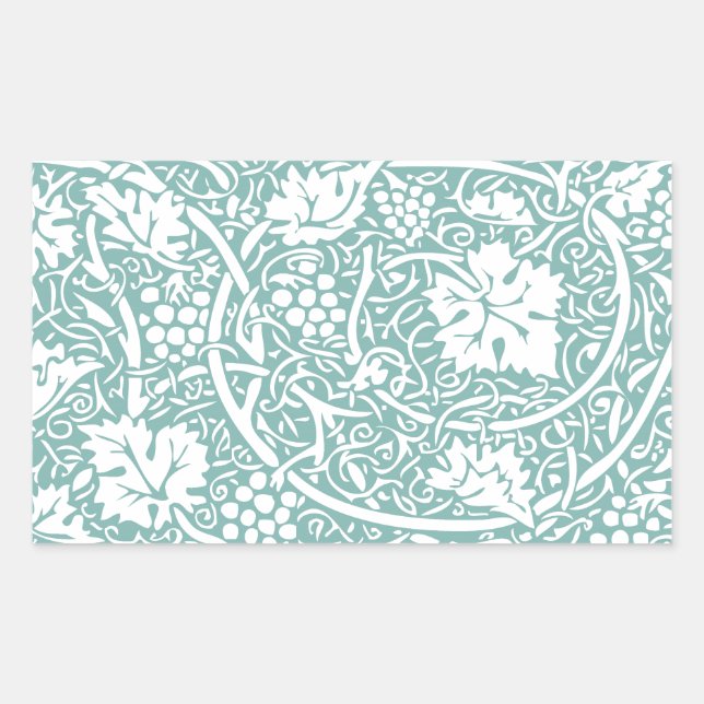 Pegatina Rectangular Patrón de uva William Morris turquesa (Anverso)