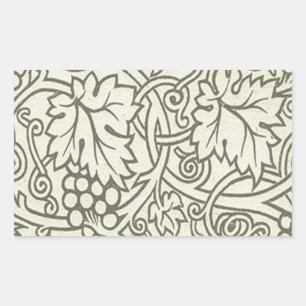 Pegatina Rectangular Patrón de vid de uva gris verde de William Morris