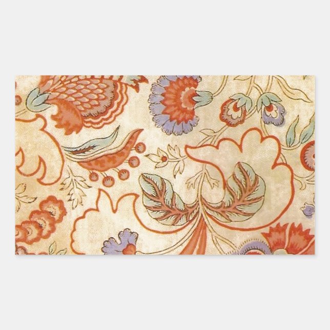 Pegatina Rectangular Patrón floral antiguo de Chintz Paisley (Anverso)