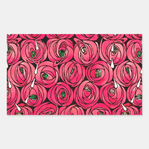 Pegatina Rectangular Patrón floral Art Nouveau de rosa de Rennie Mackin