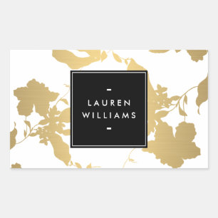 Pegatina Rectangular Patrón floral de oro elegante en blanco II