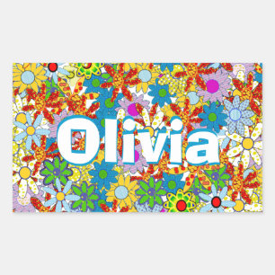 Pegatina Rectangular Patrón floral moderno Colores brillantes
