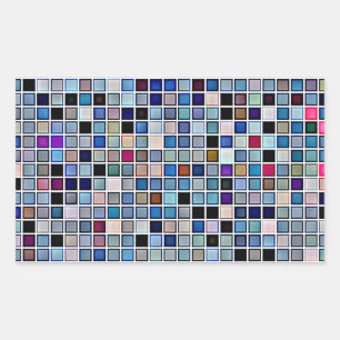Pegatina Rectangular Patrón Funky Blue 'Bathroom Tiles'