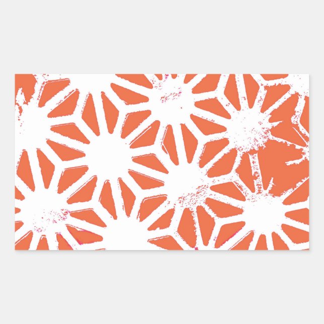 Pegatina Rectangular Patrón geométrico blanco y naranja (Anverso)