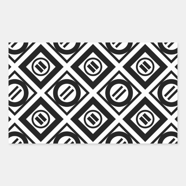 Pegatina Rectangular Patrón geométrico negro igual a Rótulo en blanco (Anverso)