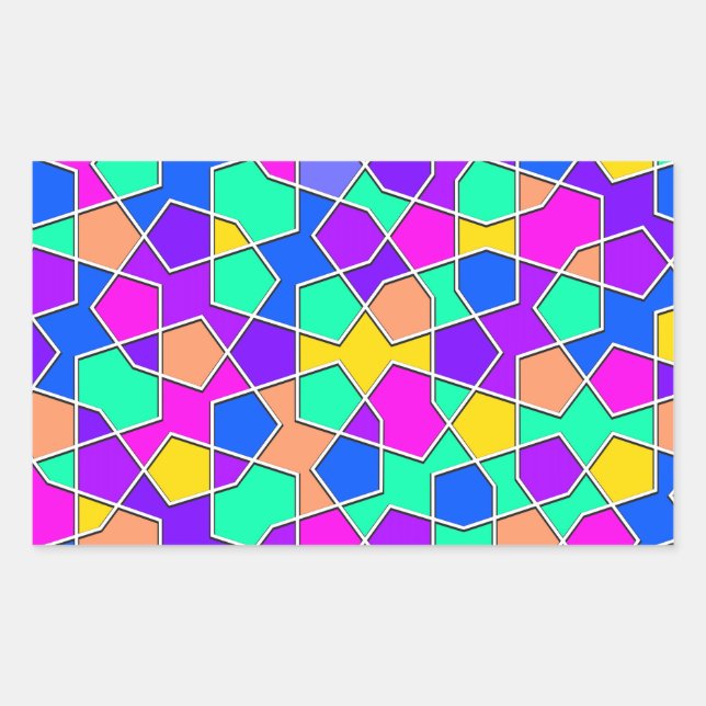 Pegatina Rectangular patrón islámico de decoración geométrica religiosa (Anverso)