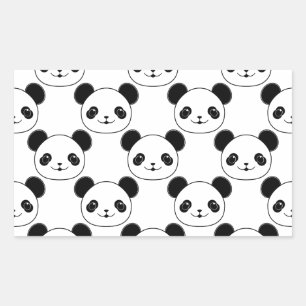 Pegatina Rectangular Patrón Kawaii Panda En Blanco Y Negro