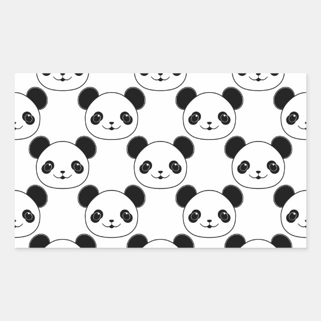 Pegatina Rectangular Patrón Kawaii Panda En Blanco Y Negro (Anverso)