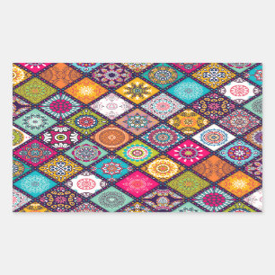Pegatina Rectangular Patrón Mandala colorido marroquí