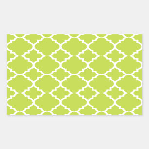 Pegatina Rectangular Patrón marroquí del Quatrefol blanco verde limón