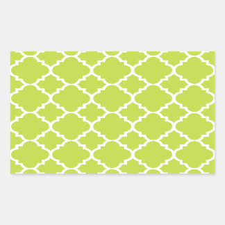 Pegatina Rectangular Patrón marroquí del Quatrefol blanco verde limón