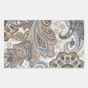 Pegatina Rectangular Patrón paisley azul y marrón