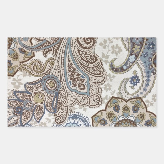 Pegatina Rectangular Patrón paisley azul y marrón (Anverso)