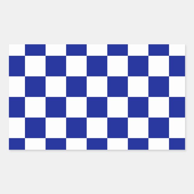 Pegatina Rectangular Patrón real azul y blanco de verificación (Anverso)
