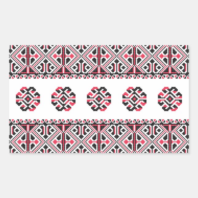 Pegatina Rectangular Patrón transversal rojo y negro original (Anverso)