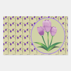 Pegatina Rectangular Patrón vintage de la flor de tulipán púrpura lindo