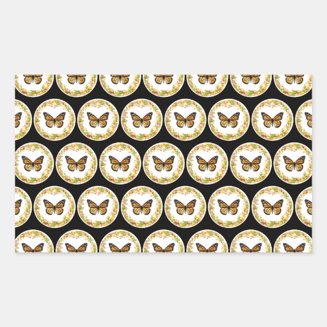 Pegatina Rectangular Patrones de mariposas monarcas (Anverso)