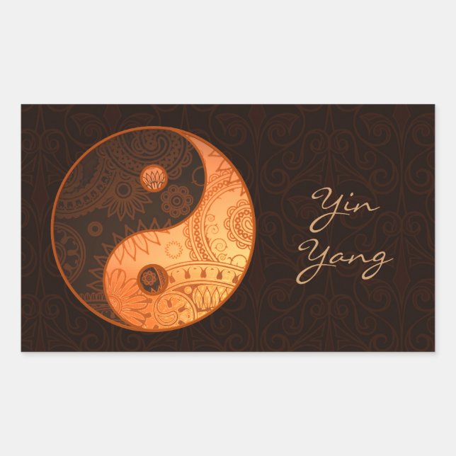 Pegatina Rectangular Patterado Yin Yang Gold (Anverso)