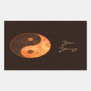 Pegatina Rectangular Patterado Yin Yang Gold