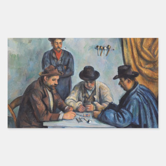 Pegatina Rectangular Paul Cezanne - Los jugadores de cartas (Anverso)