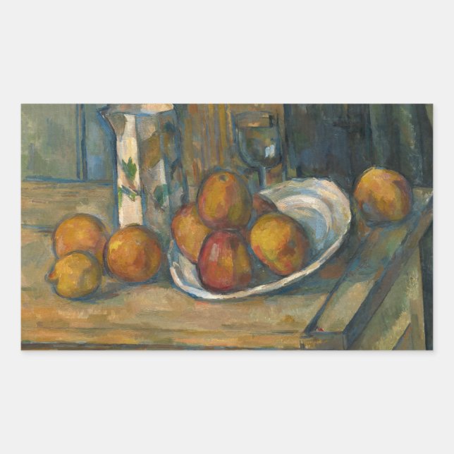 Pegatina Rectangular Paul Cezanne - Todavía la vida con leche y fruta (Anverso)
