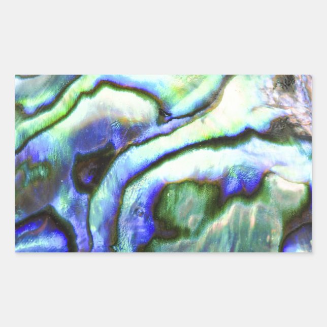 Pegatina Rectangular Paula azul verde caparazón de Abalone (Anverso)