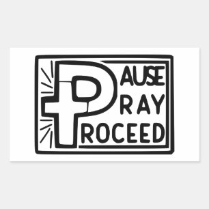 PEGATINA RECTANGULAR PAUSA PRAY PROCEDE