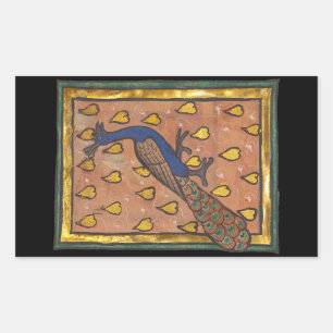 Pegatina Rectangular Pavo real del bestiario medieval c. 1270