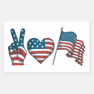 Pegatina Rectangular Paz Amar Bandera Americana