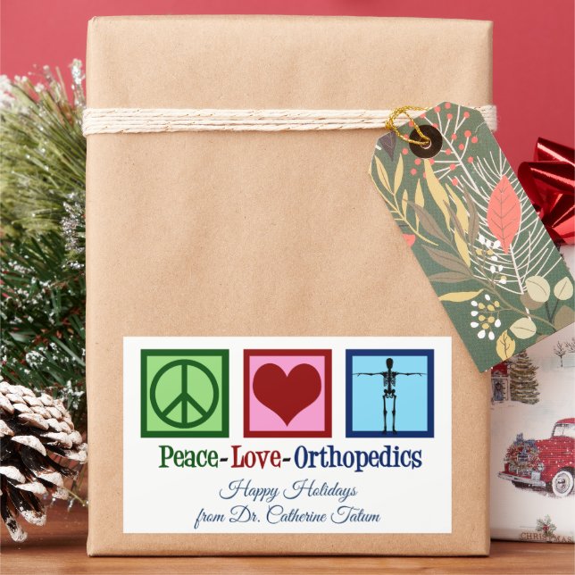 Pegatina Rectangular Paz Amor Ortopedia Navidades personalizados (Vacaciones)