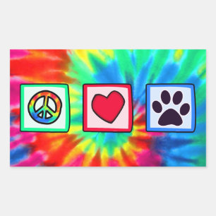 Pegatina Rectangular Paz, amor, perro; huella digital