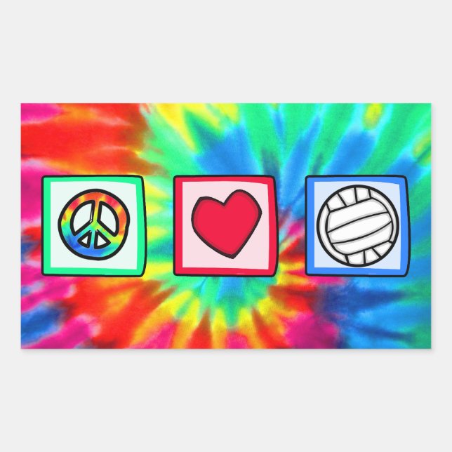 Pegatina Rectangular Paz, amor, voleibol (Anverso)