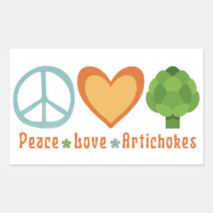 Pegatina Rectangular Peace Love Artichokes Vegan Veggie Hippie Foodie