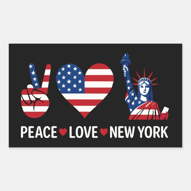 Pegatina Rectangular Peace Love New York (Anverso)