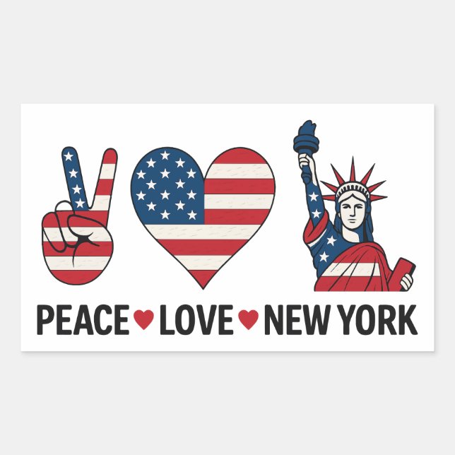 Pegatina Rectangular Peace Love New York (Anverso)
