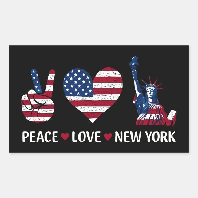 Pegatina Rectangular Peace Love New York (Anverso)