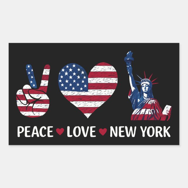Pegatina Rectangular Peace Love New York (Anverso)