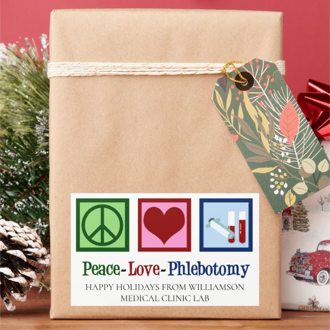 Pegatina Rectangular Peace Love Phlebotomy Cute Personalizado Phlebotom (Vacaciones)