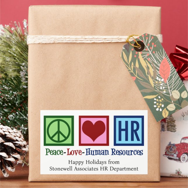 Pegatina Rectangular Peace Love Recursos Humanos Personalizado Navidade (Vacaciones)