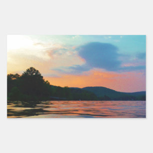 Pegatina Rectangular Peach and Blue Sunset en el lago montañoso