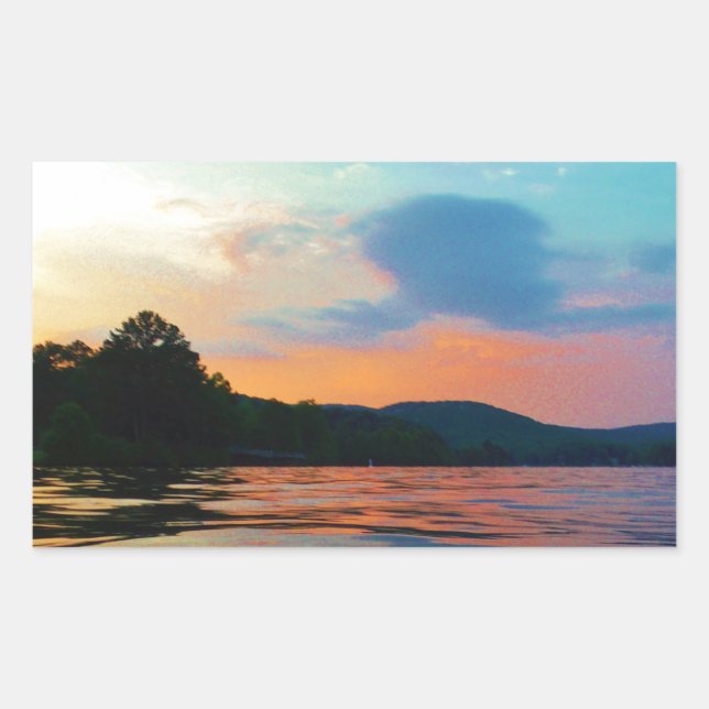 Pegatina Rectangular Peach and Blue Sunset en el lago montañoso (Anverso)