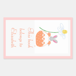 Pegatina Rectangular Peach fifi daisy bunny bookplate