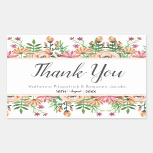 Pegatina Rectangular Peach Floral Boda Gracias