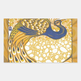 Pegatina Rectangular Peacock Antiguo Vintage Coloroso