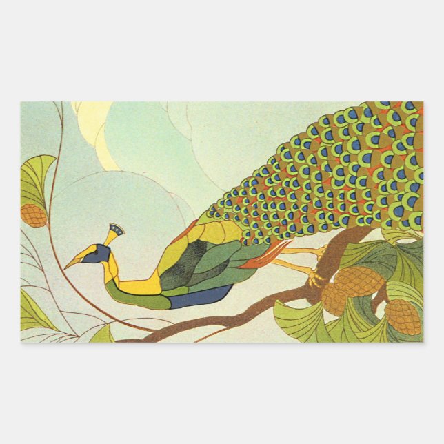 Pegatina Rectangular Peacock de estilo Art Nouveau vienés (Anverso)