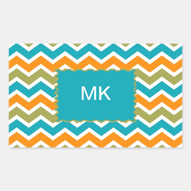 Pegatina Rectangular Peacock Vibrant Tribal Zigzag (Anverso)