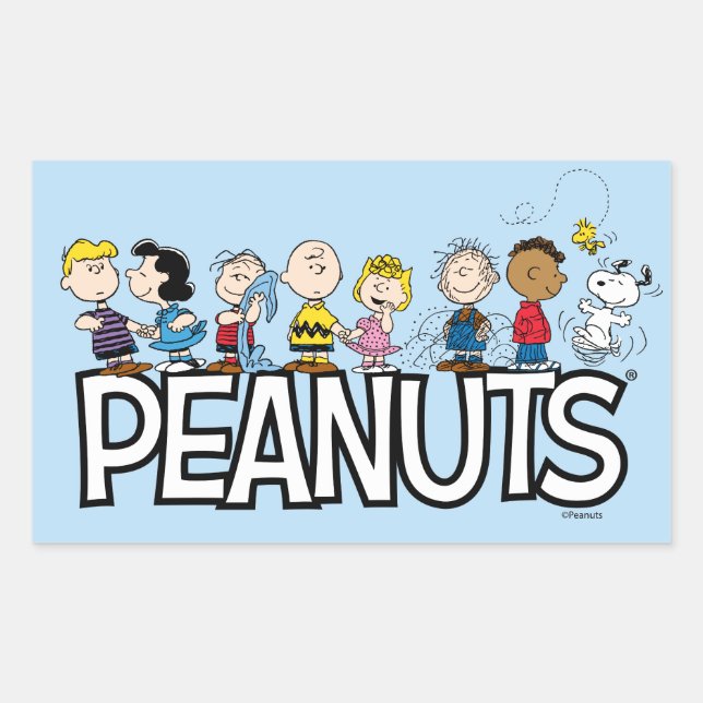 Pegatina Rectangular Peanuts Gang Group Lineup (Anverso)